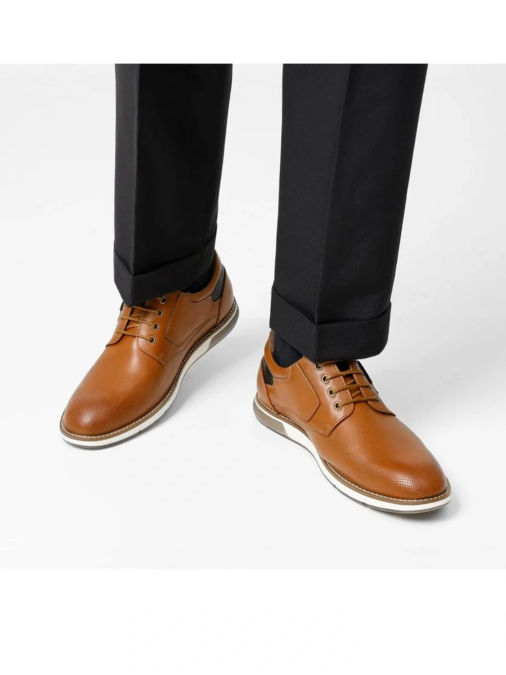 Men's Tan Leather Derby with Perforated Toe